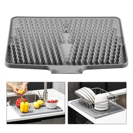 Silicone Dish Drying Mat with Built-in Drain Lip, Heat-resistant Silicone Mat for Kitchen Counter or Sink, Non-Slip Drain Mat Protects Surfaces Prevents Water Build UP (Grey, 13x15.8 Inch)