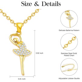 FANCIBAND Granddaughter Gifts from Grandma, Dance Recital Gifts For Girls Gold Ballerina Ballet Charm Necklace For Women With Zircon Inspirational Gifts For Women