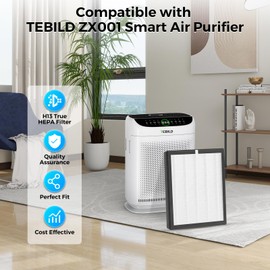 2 Pack ZX001 True HEPA Replacement Filter Compatible with TEBILD ZX001 Air Purifier, 3-in-1 H13 Ture HEPA and High-Efficiency Activated Carbon Filters for Pets Home Office