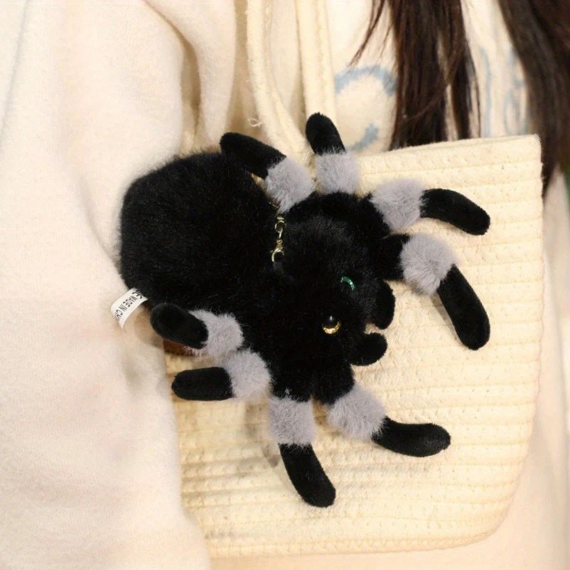 Spider Plush Keychain with Expressive Eyes & Soft Fluffy Body