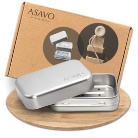 ASAVO metal soap tin 9.5 x 6.0 x 3.2 cm (internal) for travel, soap box, soap dish, tin, metal can