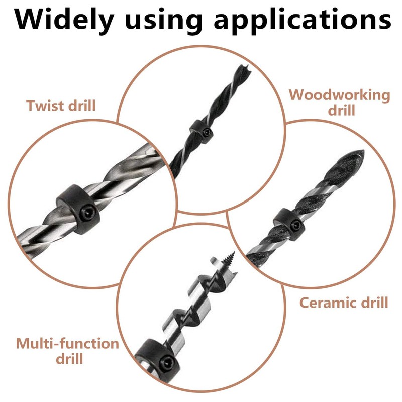Drill Bit Depth Stop Collar Set 8 Pcs, Woodworking Positioning