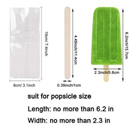 Popsicle Bags and Sticks Thick Ice Cream Wrappers Ice Pop Plastic Bags with Wooden Popsicle Sticks for Cakesicle Treat Candy,200Pieces