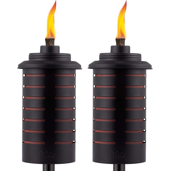 TIKI Brand Easy Install 65 Inch TIKI Torch, Outdoor Decorative Lighting for Lawn Patio Backyard, Metal Black and Orange, 2 - Pack