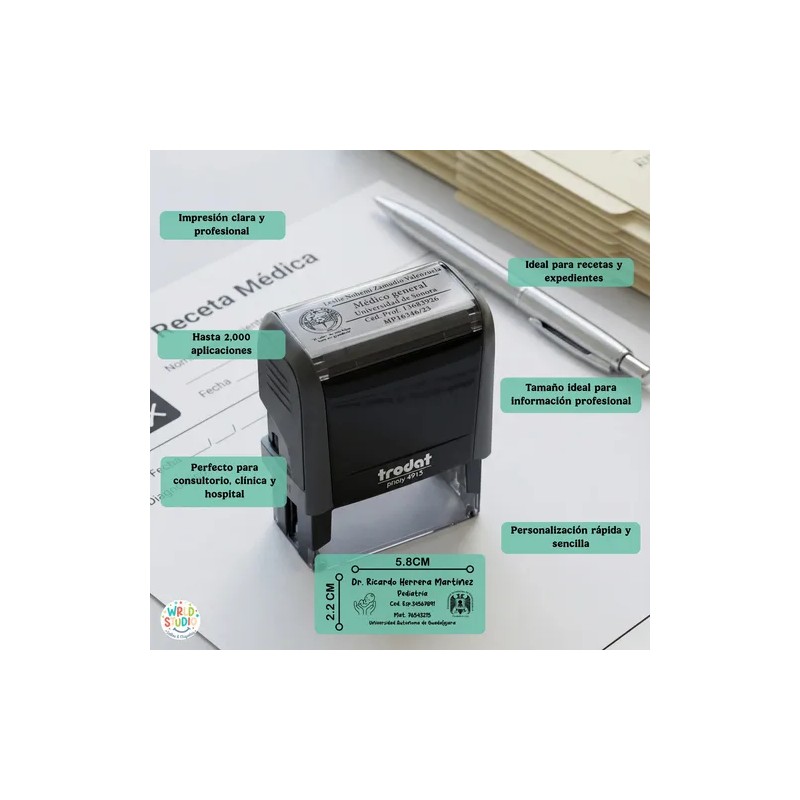 Sello Personalizable Para Doctores Y Medicos 5.8 X 2.2 Cm