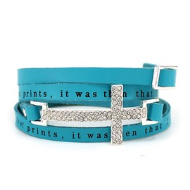 4031173 Footprints Poem Leather Wrap Bracelet Adjustable Belt Buckle Style Foot Prints