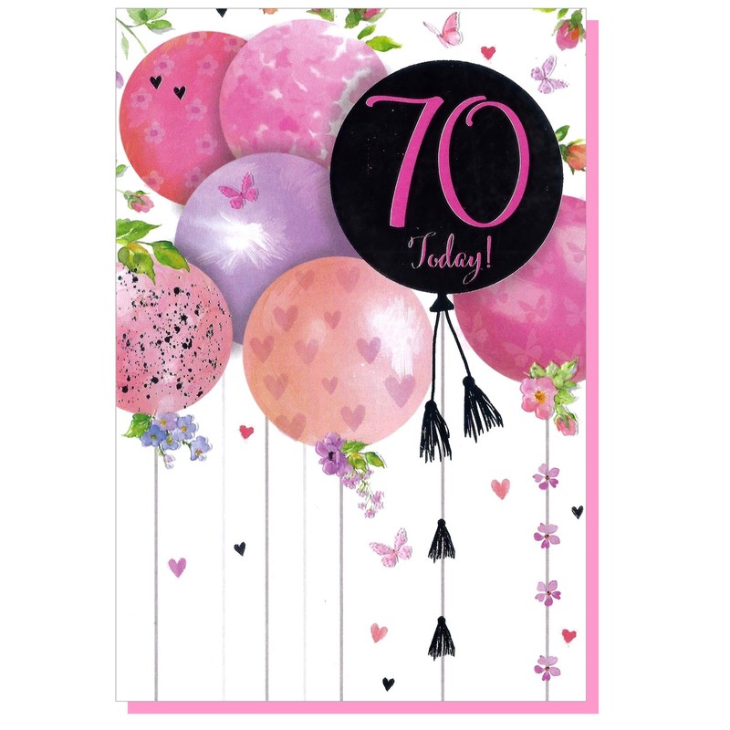 Age 70 Birthday Card - Ladies Female Flowers - Size: