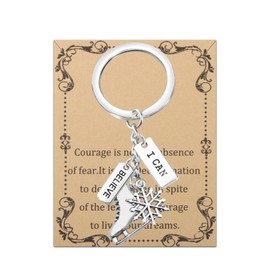 FEELMEM Ice Skate Keychain Believe I Can Sport Skating Skater Jewelry Snowflake Gift Skater Keychain Skate Lover Gift (silver)