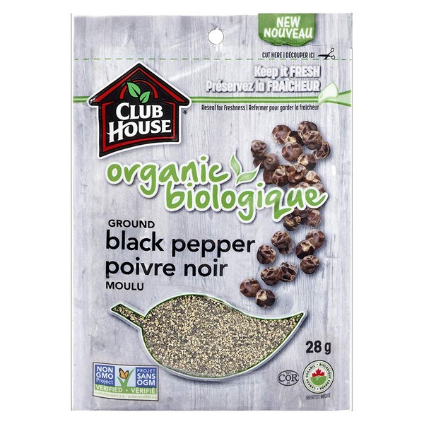 Club House, Quality Natural Herbs & Spices, Organic Ground Black Pepper, 28g
