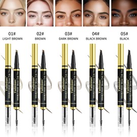 2-in-1 Double Head Eyebrow Pen and Gel, Waterproof Brow Makeup with Dual-Ended Applicator (3#Dark Brown)