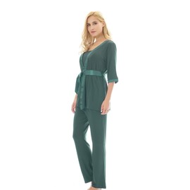 Bearsland Maternity Women's 3 Pieces Set Maternity Night Nursing Pajamas,Green,s