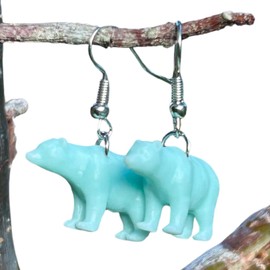 Bear Earrings in Resin Wildlife Dangle for Quirky Trendy Women and Girls (Blue)