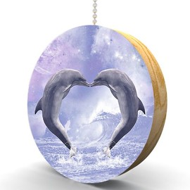 Dolphin Love Hardwood Oak Fan/Light Pull
