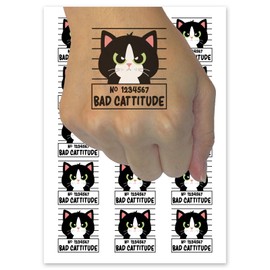 Bad Catitude Cat Temporary Tattoo Water Resistant Fake Body Art Set Collection - 54 1" Tattoos (1 Sheet)