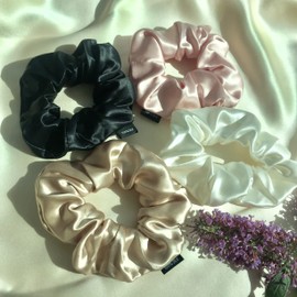 Waterlily Scrunchie 100% Mulberry Silk 22momme Hair Ties Scrunchies for Women Girls soft pure natural care (Pearl White)