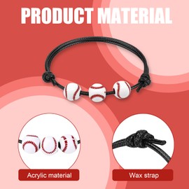 Oevbexos 36 Pcs Baseball Party Favors Baseball Charm Bracelets Accessories, Baseball Bead Ball Bracelets Adjustable Inspirational Wristbands Sport Theme Birthday Party Favor Gifts for Boys Teen