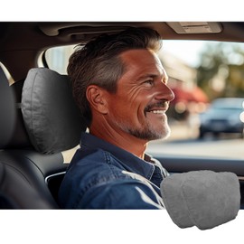 POKSRI Car Neck Pillow for headrests, Superfiber Suede Support Head Pillows,Plant-Based Polyester,11.8x7.5 refillable&Multiple&Adjustable Drive Vehicle Cushion Seats(Grey, car Neck Pillow 2pcs)