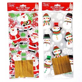Holiday Essentials Christmas Cello Bags with Twist-Ties for Goodie Bags Treats Cookies Baking