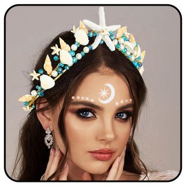 Zoestar Boho Starfish Bride Wedding Tiaras and Crowns Gold Seashell Bridal Crown Headbands Beach Wedding Headwear for Women