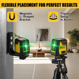 Laser Level with Tripod, Green Cross Line Laser Lever with Tripod, Self-leveling, Manual, Pulse Mode, Lazer Level Tool for Picture Hanging, Tiling, Includes 360 Degree Magnetic Base & Battery