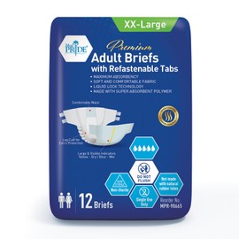 MED PRIDE Maximum Absorbency Adult Briefs for Incontinence with Refastenable Tabs [XX-Large, 12-Pack]- Ultra-Absorbent Adult Diapers for Men & Women- Bladder Control Unisex Disposable Underwear