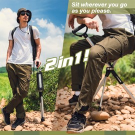 STEP2GOLD Ta-Da Chair Series 2- Portable Walking Stick, Cane with Seat, Foldable Chair, Hiking Stick, for Camping, Hiking, Lightweight Aluminum, Easy Carry, Anti-Slip (36.2"/Red)