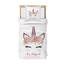 DJDEA Children's Bed Linen Unicorn 100 x 135 cm, Soft Microfibre Girls Bed Linen, 2-Piece Baby Bed Linen with Zip Bed Linen Children with Pillowcase 40 x 60 cm