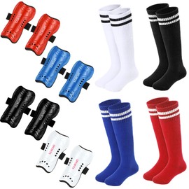 Soccer Shin Guards 4 Pairs Shin Guards Soccer for Youth Kids Toddler with 4 Pairs Striped Soccer Socks Calf Protective Gear Shin Pads Equipment for 3-6 Years Old Boys Girl, Red White Blue Black