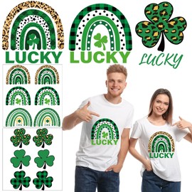 15 Pieces St. Patrick's Iron On Transfer Decals HTV Vinyl DIY Crafts Iron On Shamrock Luck Rainbow Vinyls Paper for St. Patricks Day Women Kids T-Shirts Pillowcase Hats Clothing DIY Crafts Supplies
