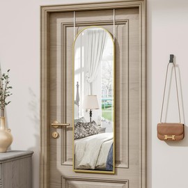 Vlush Door Mirror, Full Length Mirror Over The Door, 14'' x 48'' Hanging Mirror, Rectangular Wall Mirror, Wall-Mounted/Hanging/Leaning, Home Decor,(Gold)