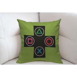 Mugod Green Console Cushion Cover Throw Pillow Covers Gamer Video Games Black Round Pillow Case for Men Women Decorative Home Sofa Chair Couch 45x45cm/18x18 Inch