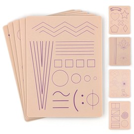 Pre-Printed Tattoo Practice Skins - 5 Pack | Pre Printed Designs | Beginner Set | Premium 3mm Thick | Fake Skin