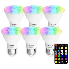 FTL PAR20 LED Bulbs Color Changing Light Bulbs with Remote Control, Dimmable RGB Colored Bulbs 2700K-6000K 7W 60W Equivalent, Timer,30 Colors, Flood Light for Track Recessed Lighting, 6-Pack