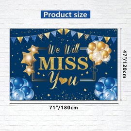 We Will Miss You Party Backdrop, Blue Gold Going Away Party Supplies Farewell Decorations Banner Goodbye Background for Farewell Graduation Retirement Party Decorations Supplies (A)