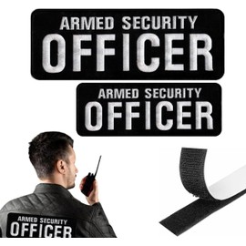 DAMORR Security Patch for Armed Security Officer | Security Badge Hook and Loop for Security Vest | Embroidered Security Patches for Vest Jacket and Shirt (2 Pack) (One Large & One Small)