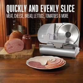 Weston Electric Meat Cutting Machine, Deli & Food Slicer, Adjustable Slice Thickness, Non-Slip Suction Feet, Removable 9” Stainless Steel Blade, Easy to Clean