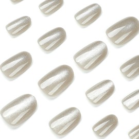 Jewel Green Fake Nails Press On Nails Short Square Round,Glossy with Designs Full Cover Acrylic Glue on Nails Short Square Round False Nails Thick French Tip Stick on Nails for Women 24Pcs JP3236