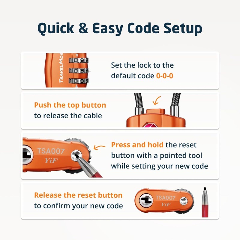 2-Pack TSA Approved Travel Combination Cable Luggage Locks for Suitcases