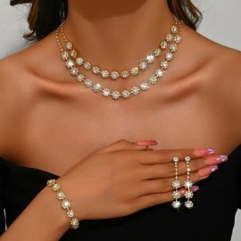 Collar De Novia Pulsera Pendientes Conjunto De Joyas Regalo Dorado