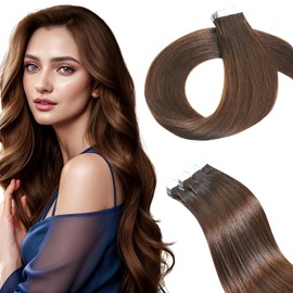Qingliang Tape-In Real Hair Extensions, Invisible Tape-In Extensions, Real Hair, Silky Straight, Remy Tape Hair Extensions, Real Human Hair, 20 Inches, 50 cm, 20 Pieces, 50 g, #2 Darkest Brown