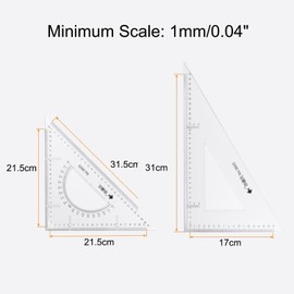 2 PCS Triangle Ruler Square Set 31cm 30/60 and 45/90 Degrees Measuring Tools for Classrooms Home Office, Transparent, triangle ruler