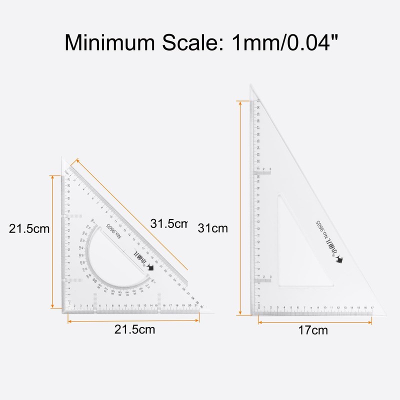 2 PCS Triangle Ruler Square Set 31cm 30/60 and 45/90