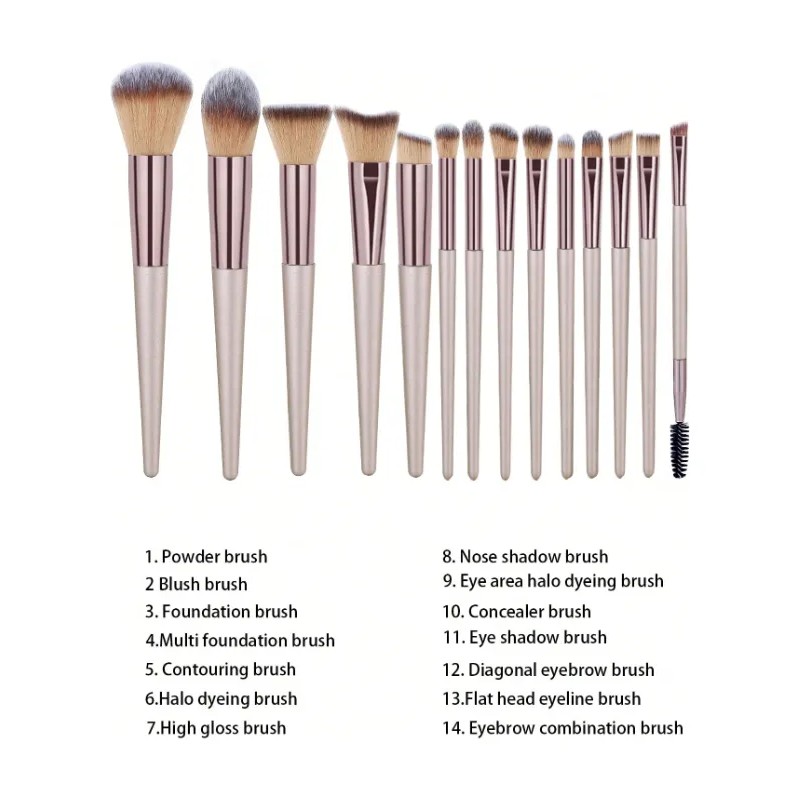 Brochas Velvoss 14 Piezas Cepillo Maquillaje Color Champán