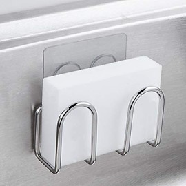 Sponge Holder Sink Caddy for Kitchen Accessories, No Drilling Adhesive ,Rustproof SUS304 Stainless Steel