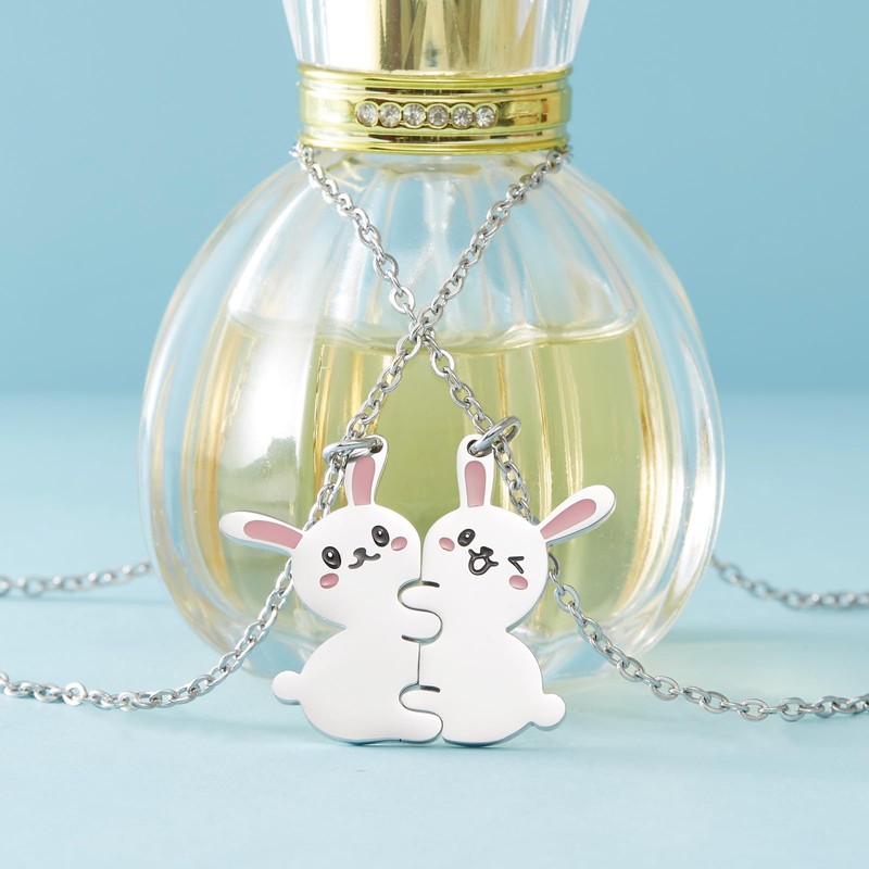 omodofo 2Pcs Matching Rabbit Bunny BFF Friendship Pendant Necklaces