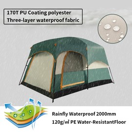 TENPLAY 3-4 Person Family Cabin Tent,170T Polyester,PU Coating Waterproof2000mm,2Room 3Doors 3Mesh Windows,Double Layer,Large Tent for Outdoor,Picnic,Camping,Family Gathering. (Green)…