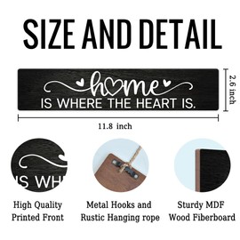 AGMDESIGN Home Is Where the Heart Is Wood Sign, Rustic Family Reunion Decor, Wall Decor for Shelf Desk Door, Heartwarming Farmhouse Bedroom Hanging Wood Plaque, New Home Gifts for Friend Coworker BFF