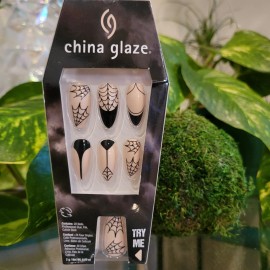 China Glaze 2x China Glaze Long Oval Nails Goth French Manicure Spider Web SKELETON Skulls