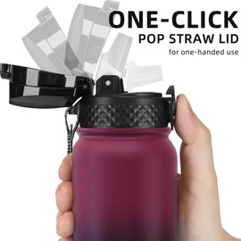 Fanhaw 20 Oz Stainless Steel Insulated Sports Water Bottles with Straw for Kids, Men and Women (Red Black)