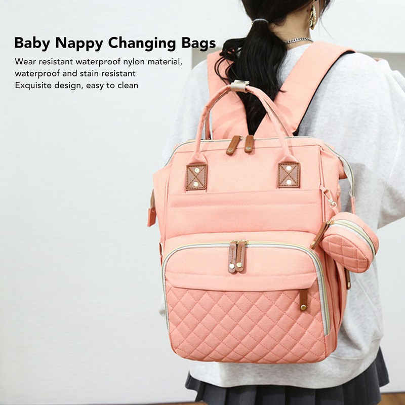 Pink Diaper Bag Backpack Multi Compartment Waterproof Large Capacity Travel